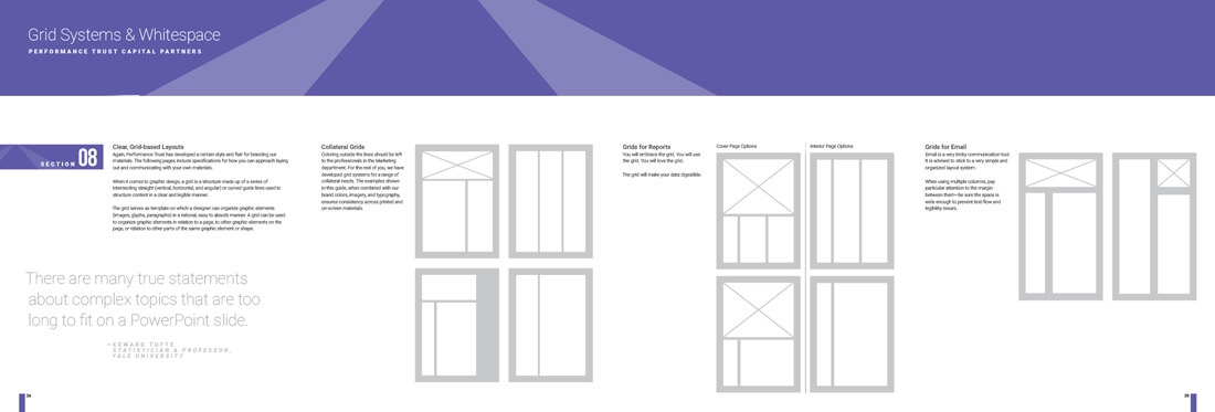 An image of grid system rules from the Performance Trust brand guide.