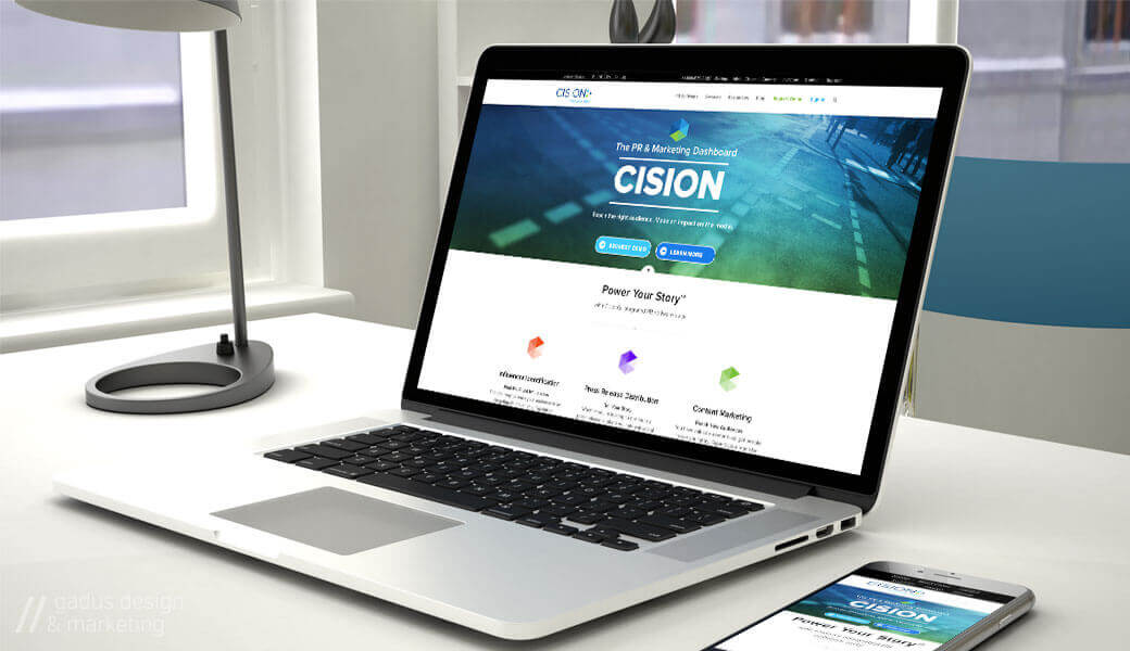 An in-context rendering of the Cision corporate website in 2013/2014.