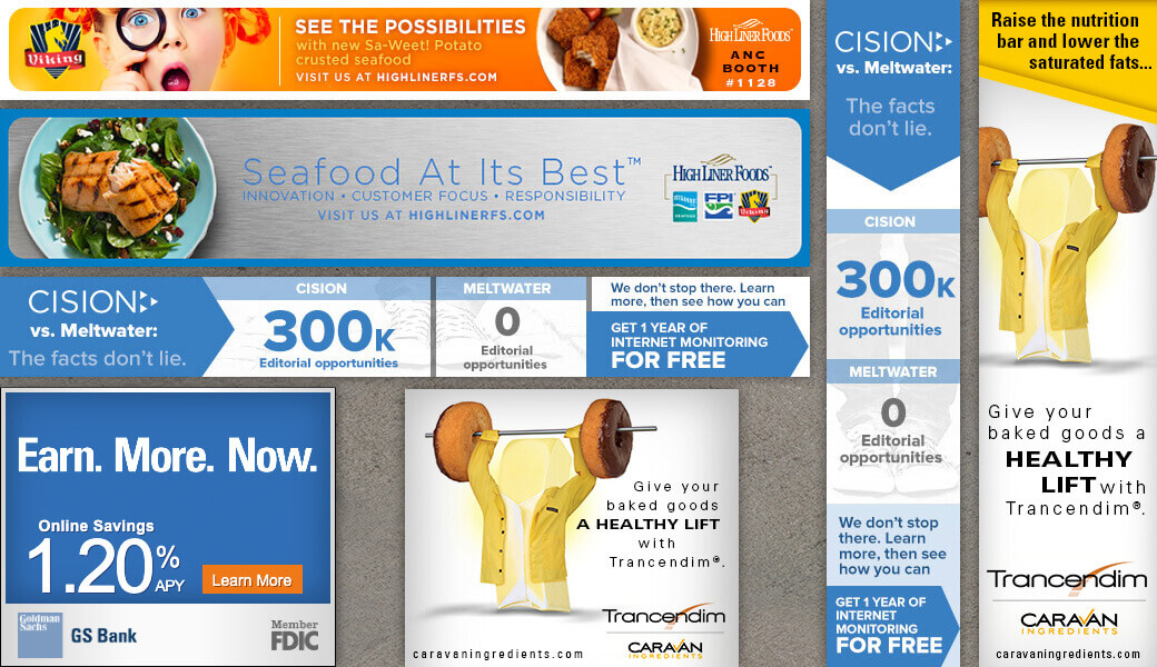 A collage of display ads created for multiple clients.