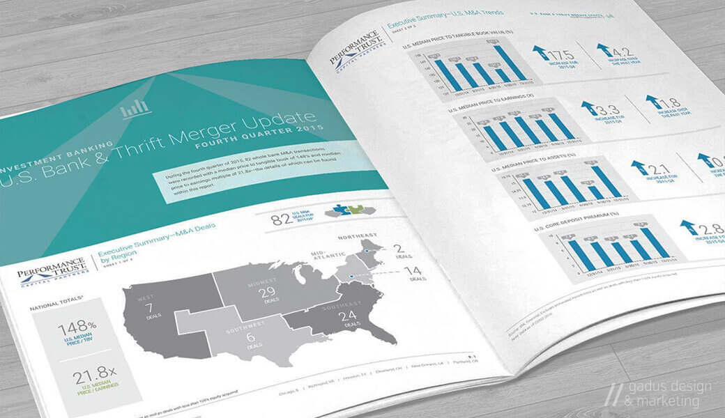 An in-context rendering of investment banking finacial report design.