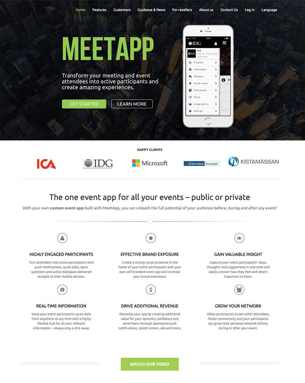 A screenshot of MeetApp's previous website/branding style.