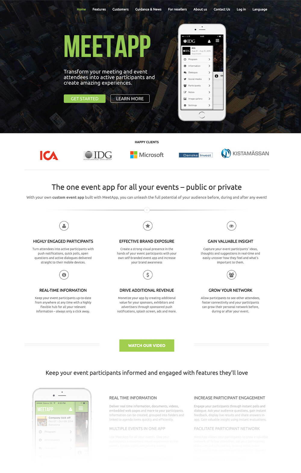 A screenshot of MeetApp's previous website/branding style.