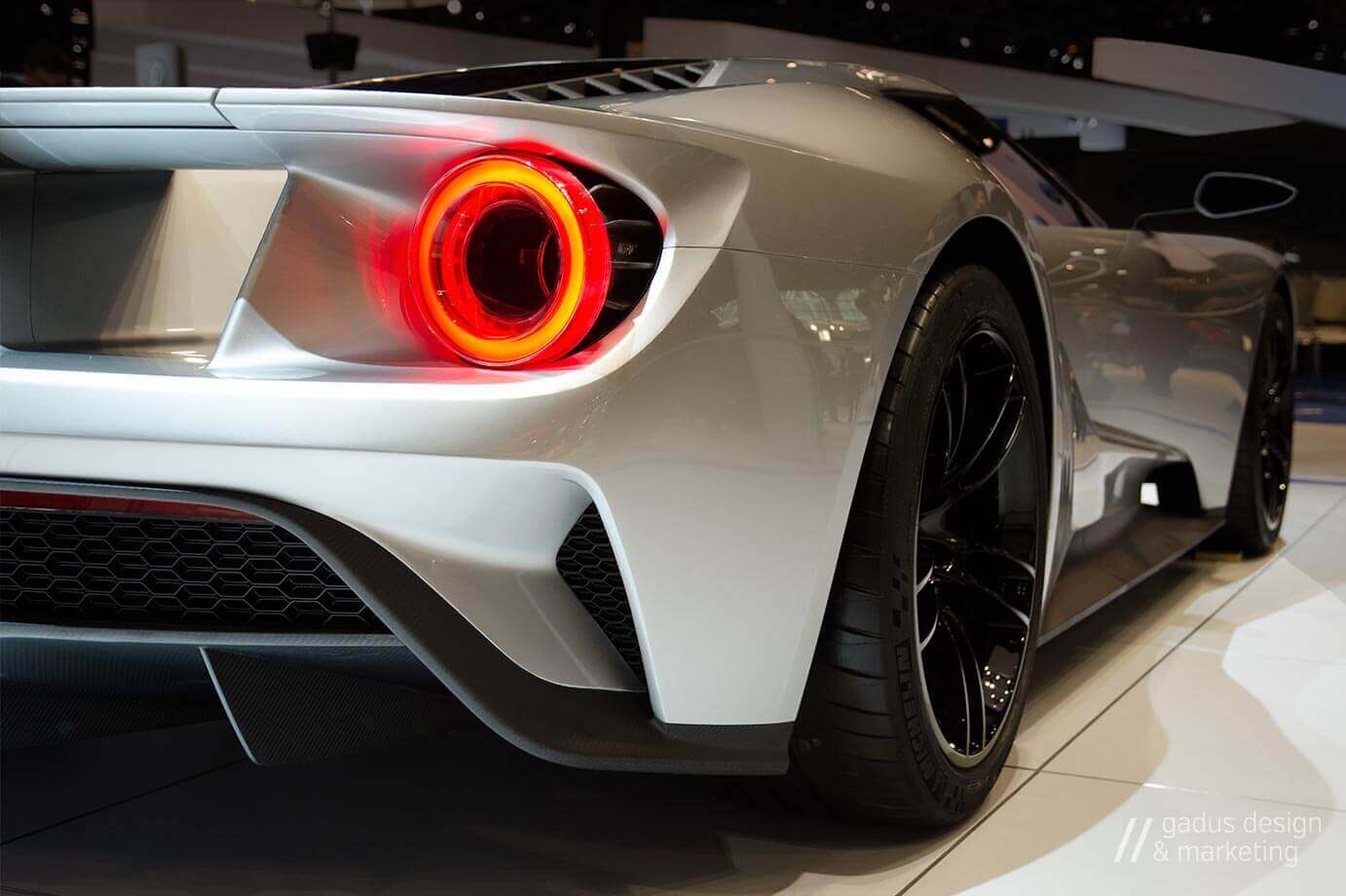 A photograph of the tail light on a 2017 Ford GT, taken by Jennifer Gadus