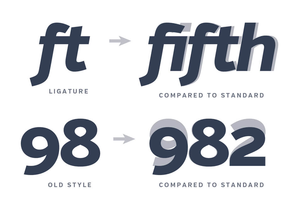 An example of special characters built into the Verb Regular Typeface.